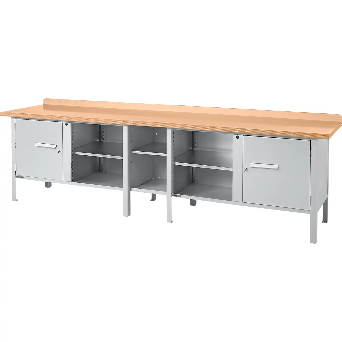 Box-type werkbank Schäfer Shop Select PWi 300-1, beuken multiplex blad, tot 750 kg, B 3000 x D 700 x H 840 mm, blank aluminium