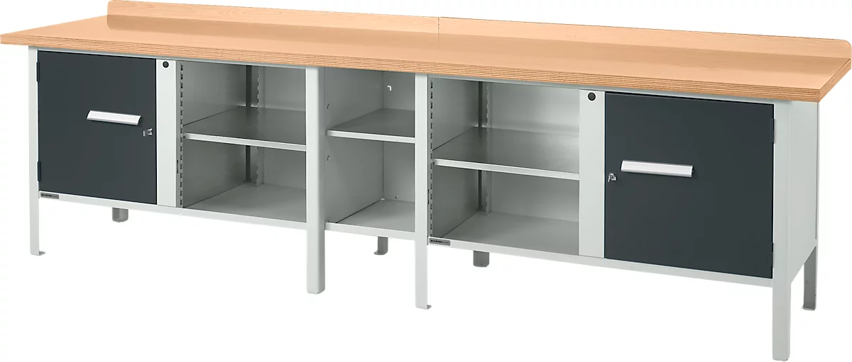 Box-type werkbank Schäfer Shop Select PWi 300-1, beuken multiplexplaat, tot 750 kg, B 3000 x D 700 x H 840 mm, antraciet/lichtgrijs 