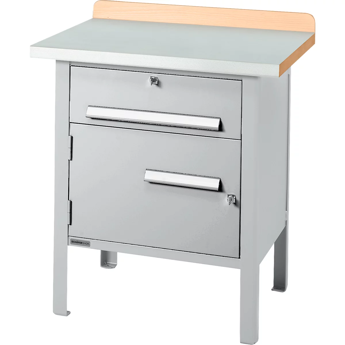 Box-type werkbank Schäfer Shop Select PWi 75-0, beuken decor multiplex blad, met stalen afdekking, tot 750 kg, B 750 x D 700 x H 840 mm