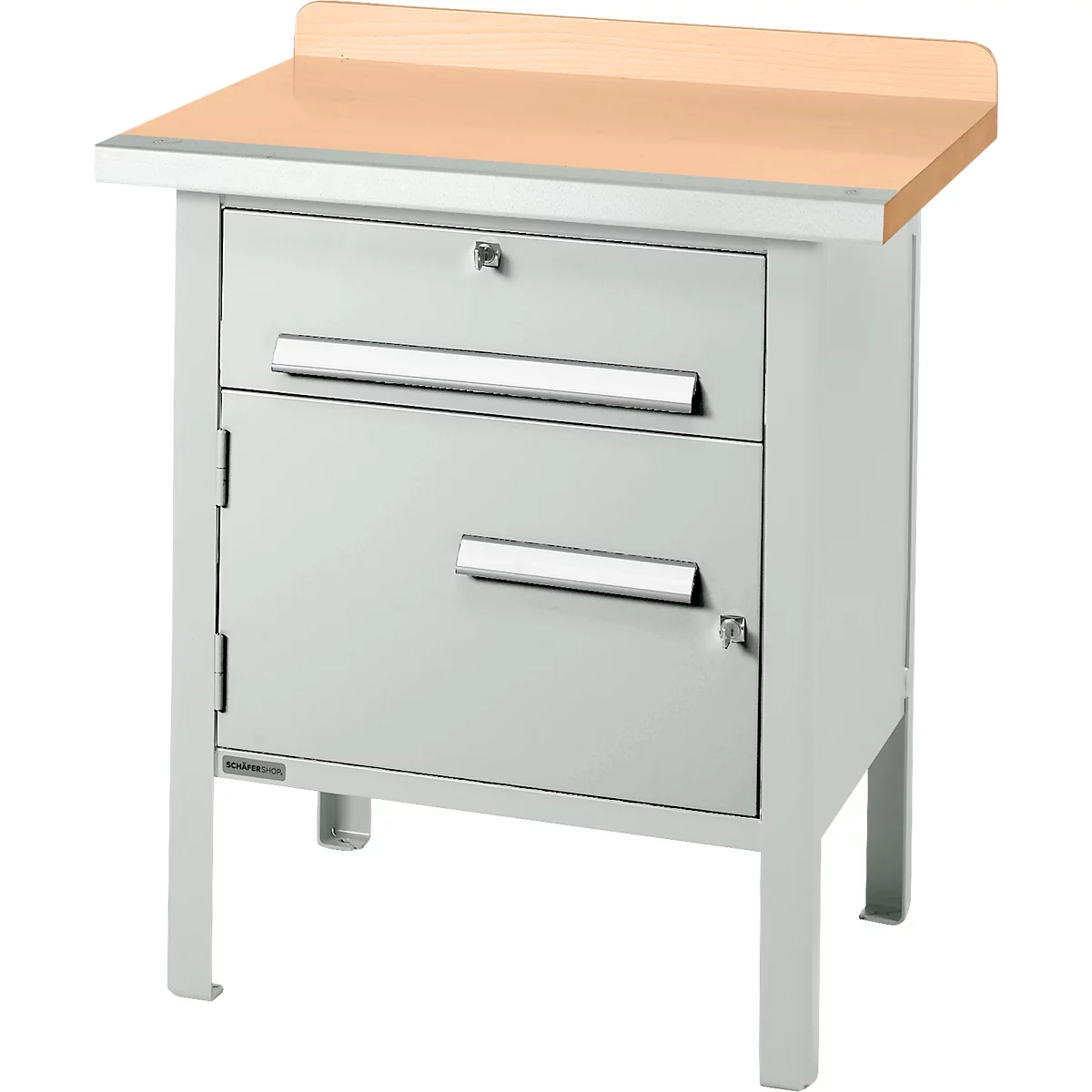 Box-type werkbank Schäfer Shop Select PWi 75-0, beuken multiplex blad, met stalen rand, tot 750 kg, B 750 x D 700 x H 840 mm