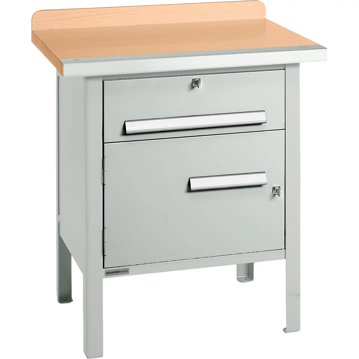 Box-type werkbank Schäfer Shop Select PWi 75-0, beuken multiplex blad, met stalen rand, tot 750 kg, B 750 x D 700 x H 840 mm