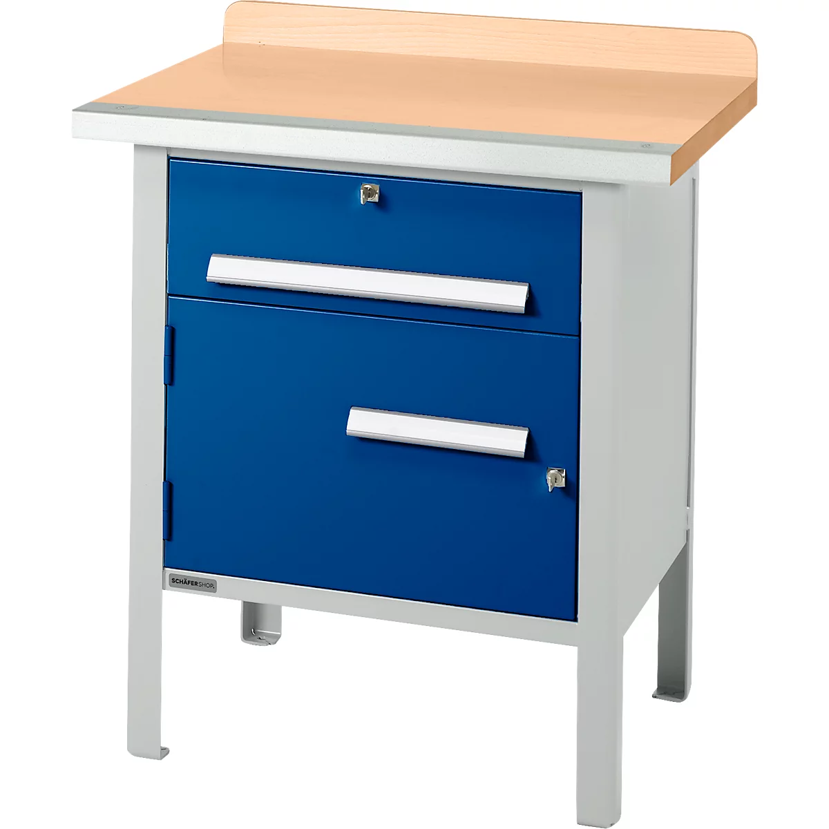 Box-type werkbank Schäfer Shop Select PWi 75-0, beuken multiplex blad, met stalen rand, tot 750 kg, B 750 x D 700 x H 840 mm