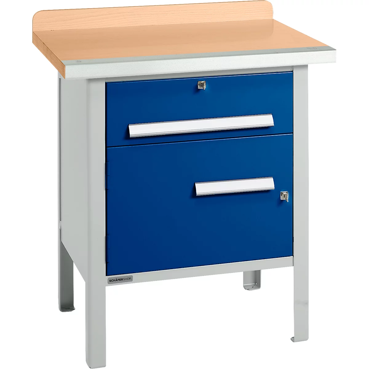 Box-type werkbank Schäfer Shop Select PWi 75-0, beuken multiplex blad, met stalen rand, tot 750 kg, B 750 x D 700 x H 840 mm