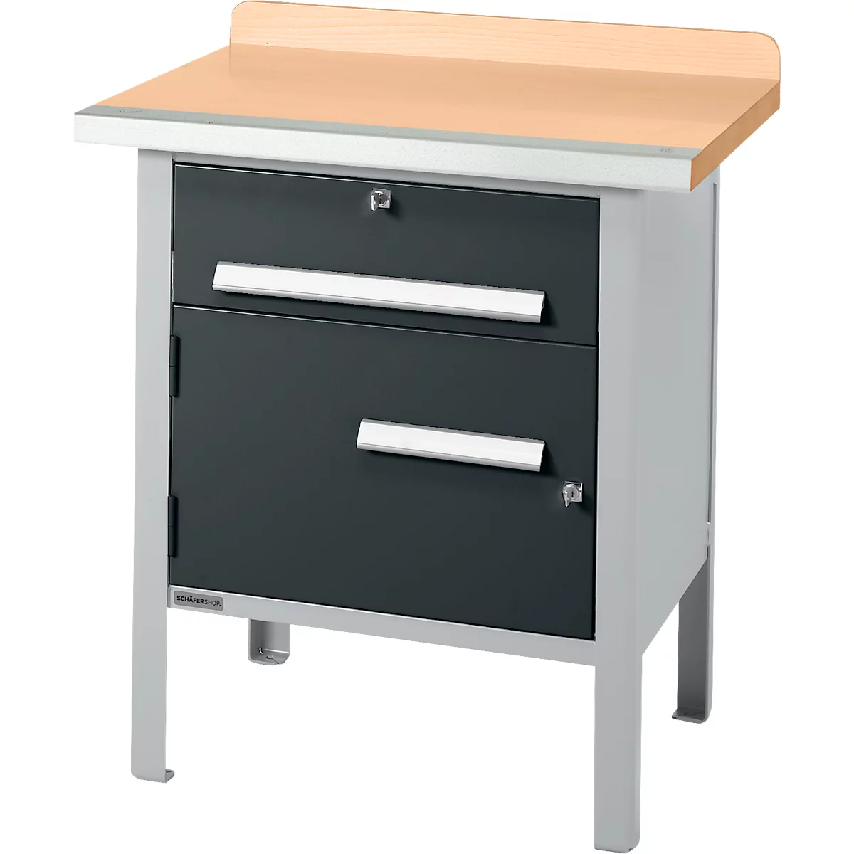 Box-type werkbank Schäfer Shop Select PWi 75-0, beuken multiplex blad, met stalen rand, tot 750 kg, B 750 x D 700 x H 840 mm