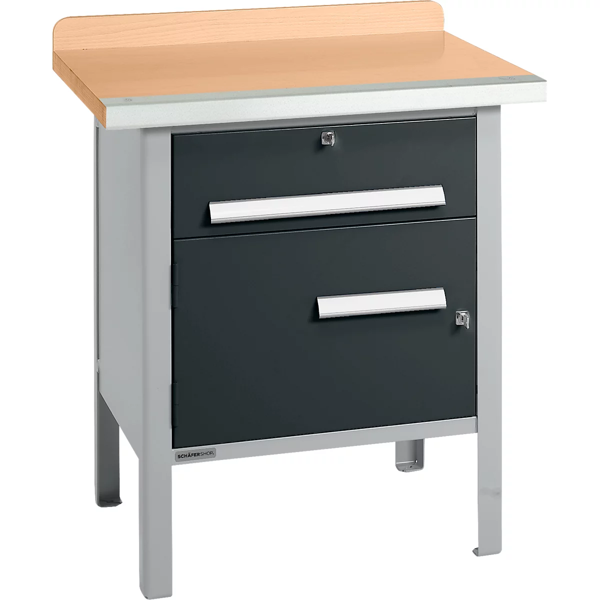 Box-type werkbank Schäfer Shop Select PWi 75-0, beuken multiplex blad, met stalen rand, tot 750 kg, B 750 x D 700 x H 840 mm