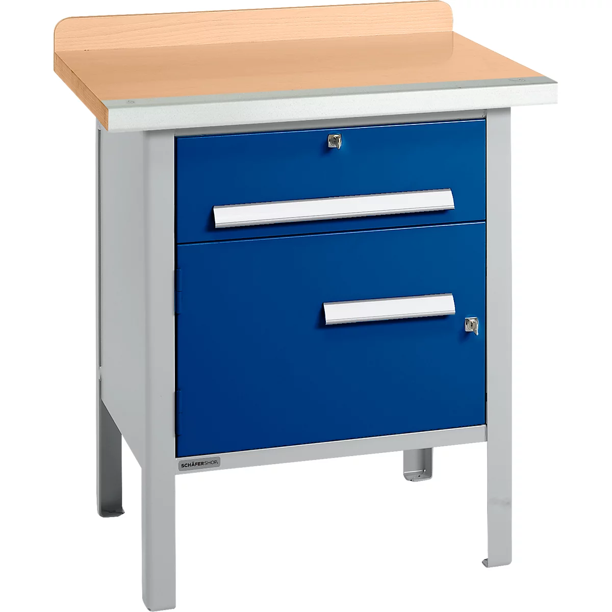 Box-type werkbank Schäfer Shop Select PWi 75-0, beuken multiplex blad, met stalen rand, tot 750 kg, B 750 x D 700 x H 840 mm