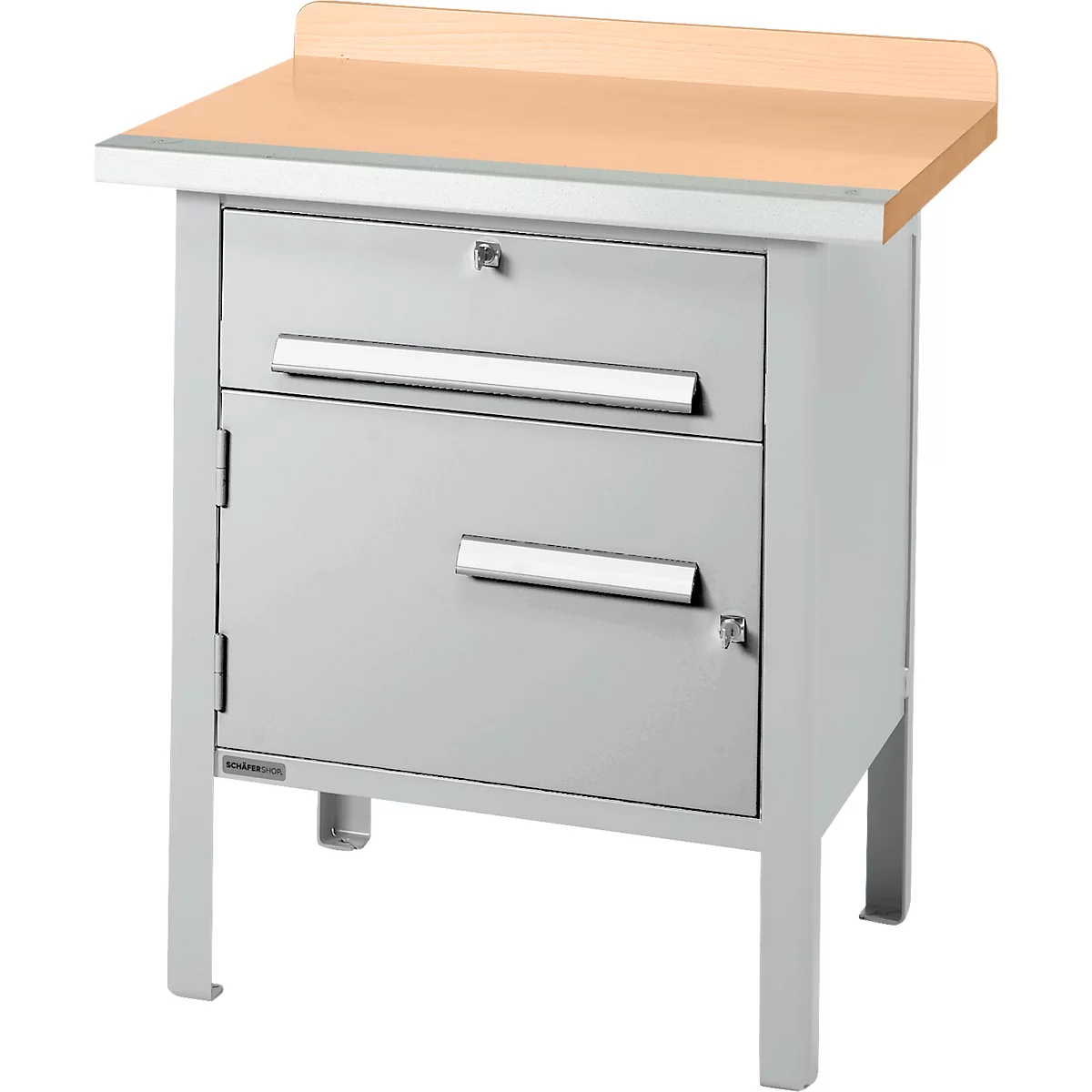 Box-type werkbank Schäfer Shop Select PWi 75-0, beuken multiplex blad, met stalen rand, tot 750 kg, B 750 x D 700 x H 840 mm
