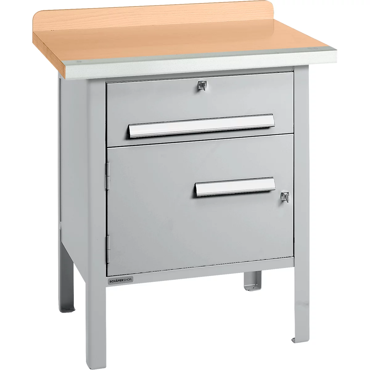 Box-type werkbank Schäfer Shop Select PWi 75-0, beuken multiplex blad, met stalen rand, tot 750 kg, B 750 x D 700 x H 840 mm
