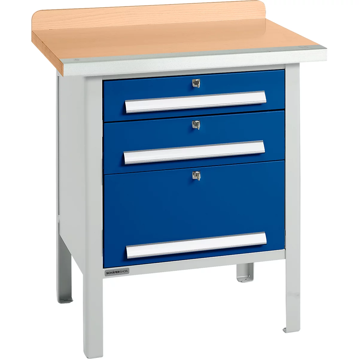 Box-type werkbank Schäfer Shop Select PWi 75-7, beuken decor multiplex blad, met stalen rand, tot 750 kg, B 750 x D 700 x H 840 mm