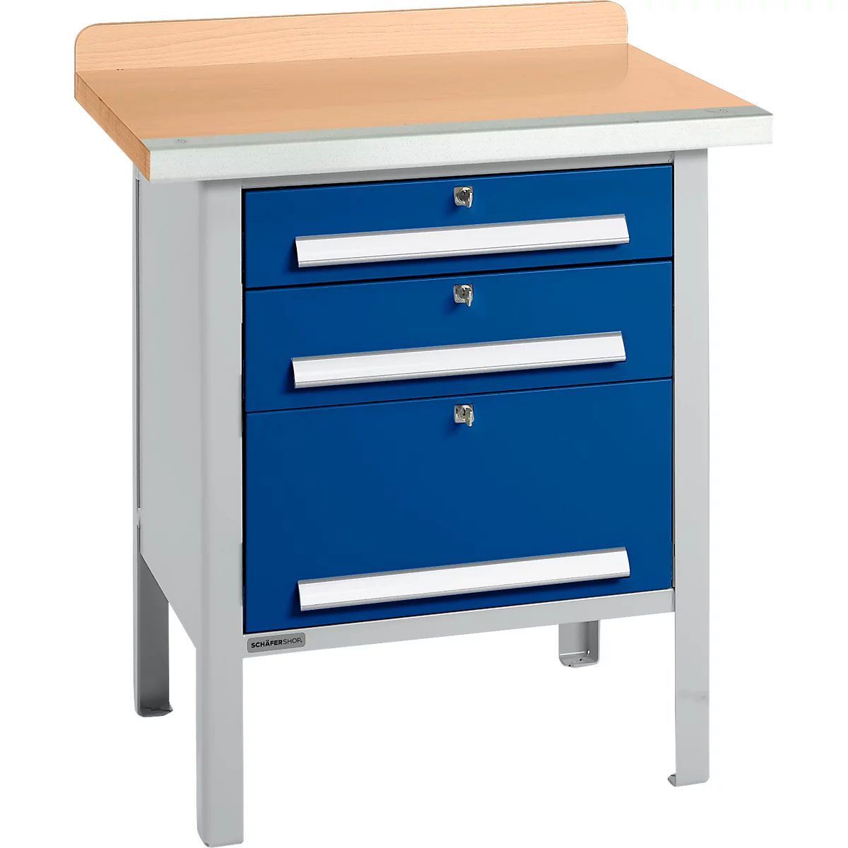 Box-type werkbank Schäfer Shop Select PWi 75-7, beuken decor multiplex blad, met stalen rand, tot 750 kg, B 750 x D 700 x H 840 mm