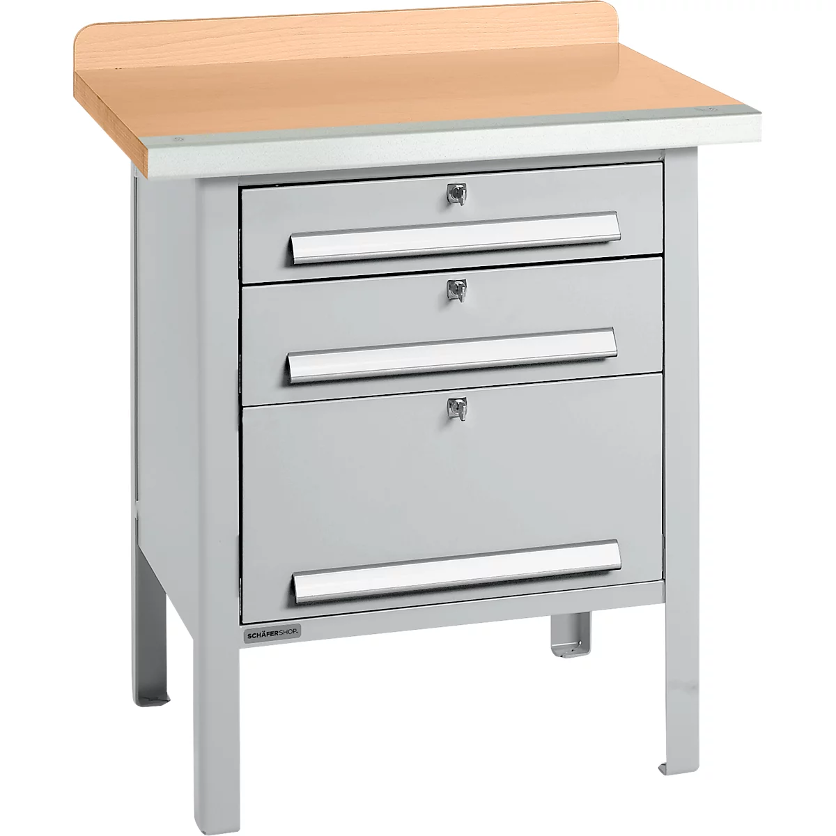 Box-type werkbank Schäfer Shop Select PWi 75-7, beuken decor multiplex blad, met stalen rand, tot 750 kg, B 750 x D 700 x H 840 mm