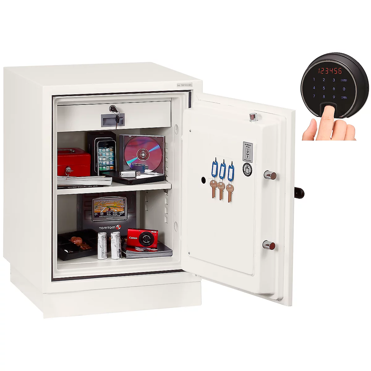 Brandbeveiligingskast FS 0441, vingerafdrukslot, B 500 x D 500 x H 640 mm, staal, signaalwit RAL 9003, signaalwit RAL 9003