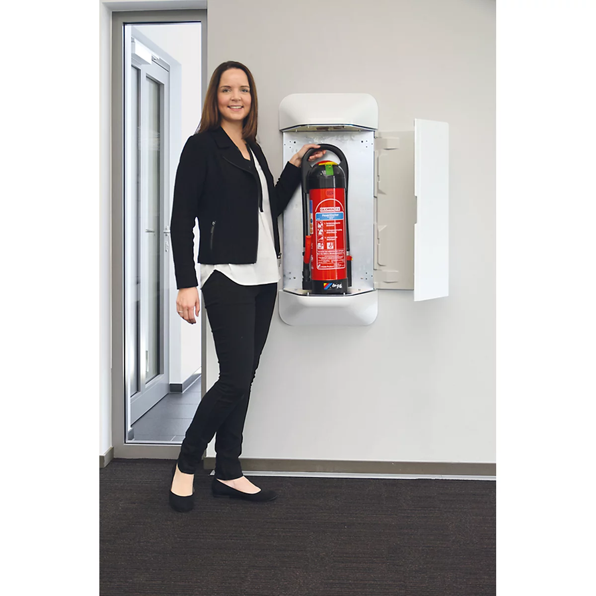 Brandblusserkast help, kunststof, B 434 x D 225 x H 1028 mm, wit