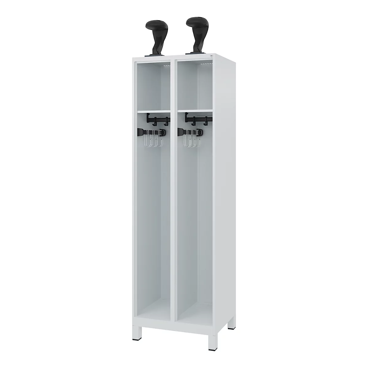 Brandweerkluis C+P Evolo EXPERT, 2 compartimenten, B 600 x D 500 x H 1850 mm, RAL 7035 lichtgrijs/RAL 7035 lichtgrijs