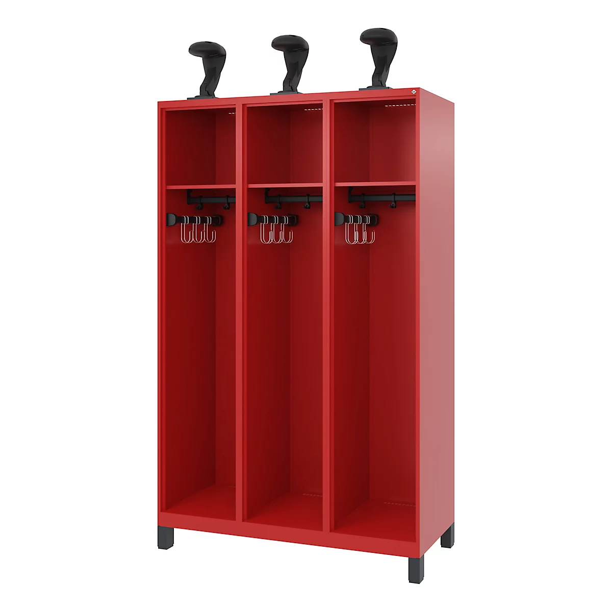 Brandweerkluis C+P Evolo EXPERT, 3 compartimenten, B 1200 x D 500 x H 1850 mm, RAL 3000 vuurrood/RAL 7021 zwartgrijs