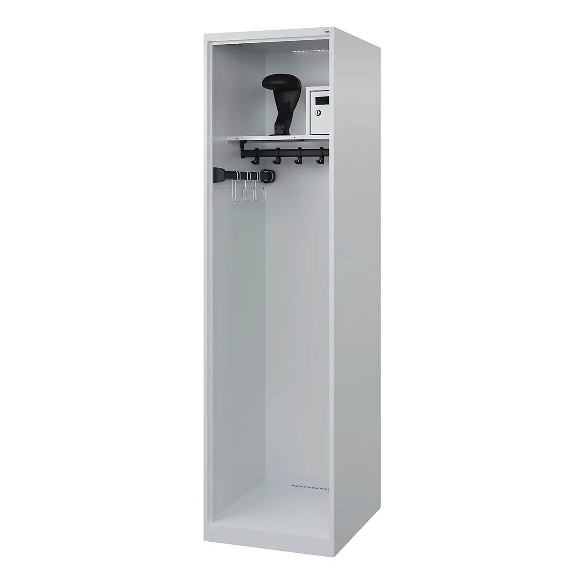Brandweerkluis C+P Evolo Flexo, 1 compartiment, met helmhouder, vloerglijders, B 500 x D 600 x H 1850 mm, RAL 7035 lichtgrijs