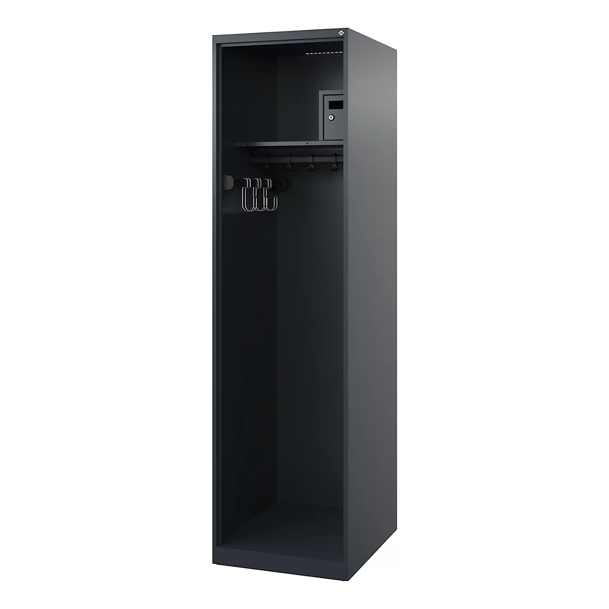 Brandweerkluis C+P Evolo Flexo, 1 compartiment, zonder helmhouder, vloerglijders, B 500 x D 600 x H 1850 mm, RAL 7016 antracietgrijs