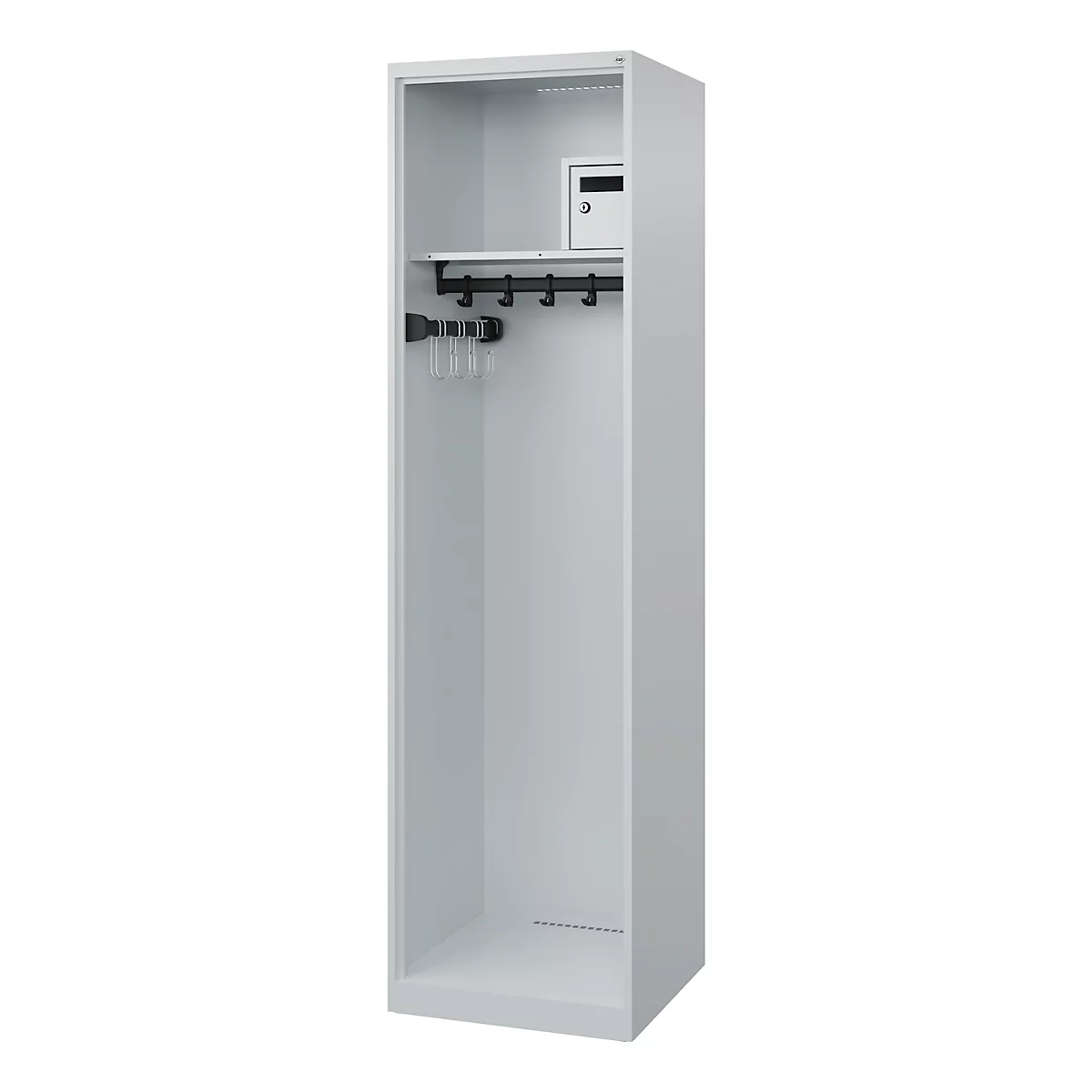 Brandweerkluis C+P Evolo Flexo, 1 vak, zonder helmhouder, vloerglijders, B 500 x D 500 x H 1850 mm, RAL 7035 lichtgrijs