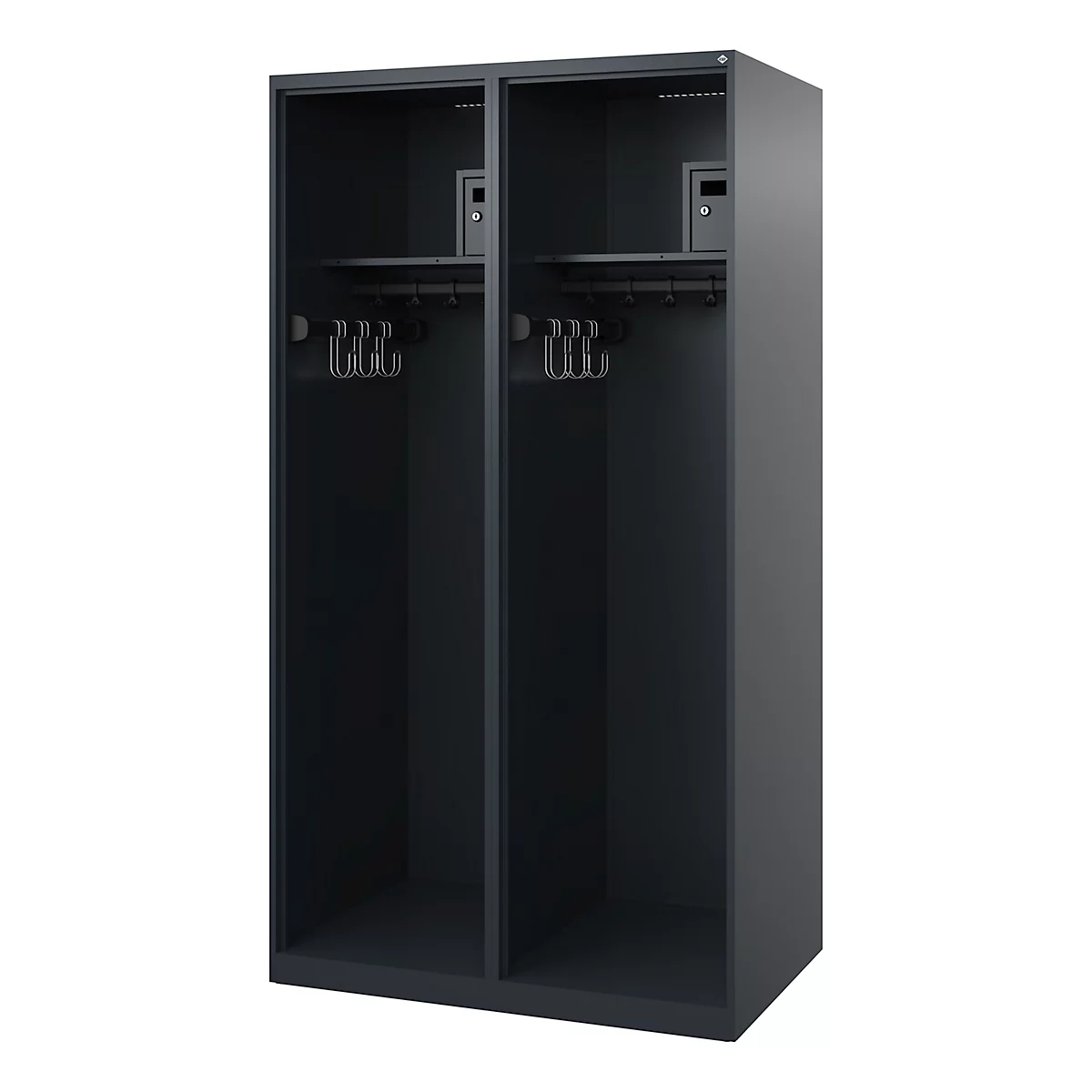 Brandweerkluis C+P Evolo Flexo, 2 vakken, zonder helmhouder, vloerglijders, B 1000 x D 600 x H 1850 mm, RAL 7016 antracietgrijs