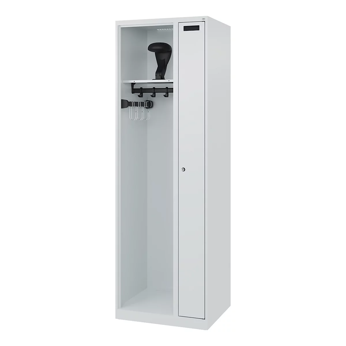 Brandweerkluis C+P Evolo Kombi, 2 vakken voor 1 persoon, met helmhouder, vloerglijders, B 600 x D 500 x H 1850 mm, RAL 7035 lichtgrijs