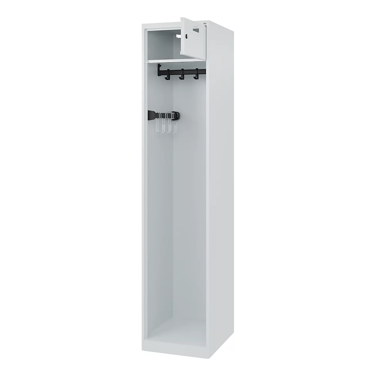 Brandweerkluis C+P Evolo PRAKTUS, 1 compartiment, met sokkel, vloerglijders, B 400 x D 500 x H 1850 mm, RAL 7035 lichtgrijs