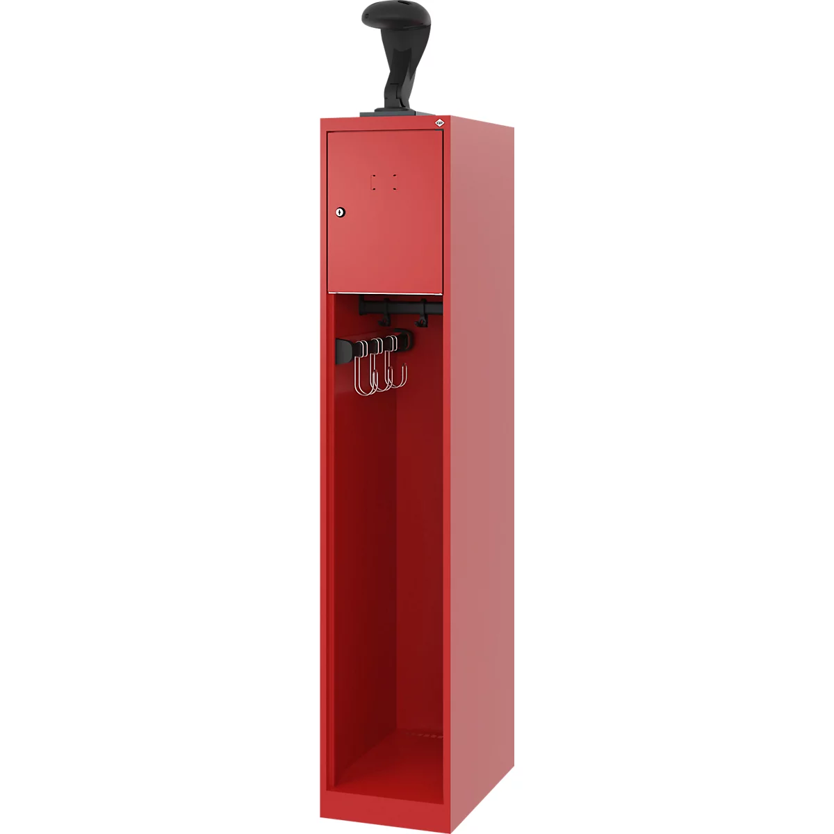 Brandweerkluis C+P Evolo Youngster, 1 compartiment, met helmhouder, vloerglijders, B 300 x D 500 x H 1530 mm, RAL 3000 vuurrood
