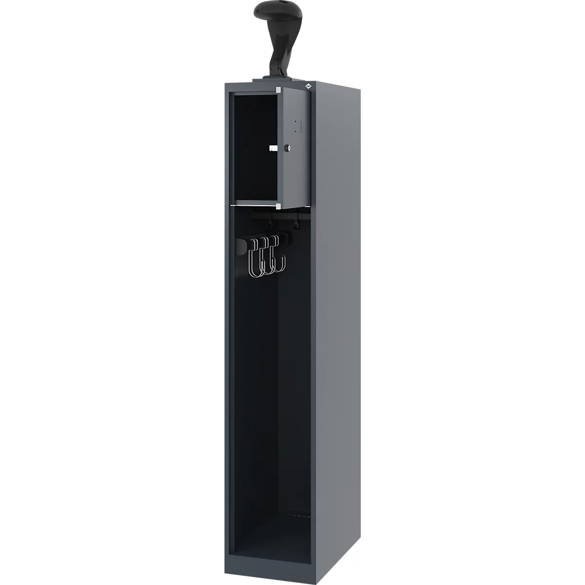 Brandweerkluis C+P Evolo Youngster, 1 compartiment, met helmhouder, vloerglijders, B 300 x D 500 x H 1530 mm, RAL 7016 antracietgrijs