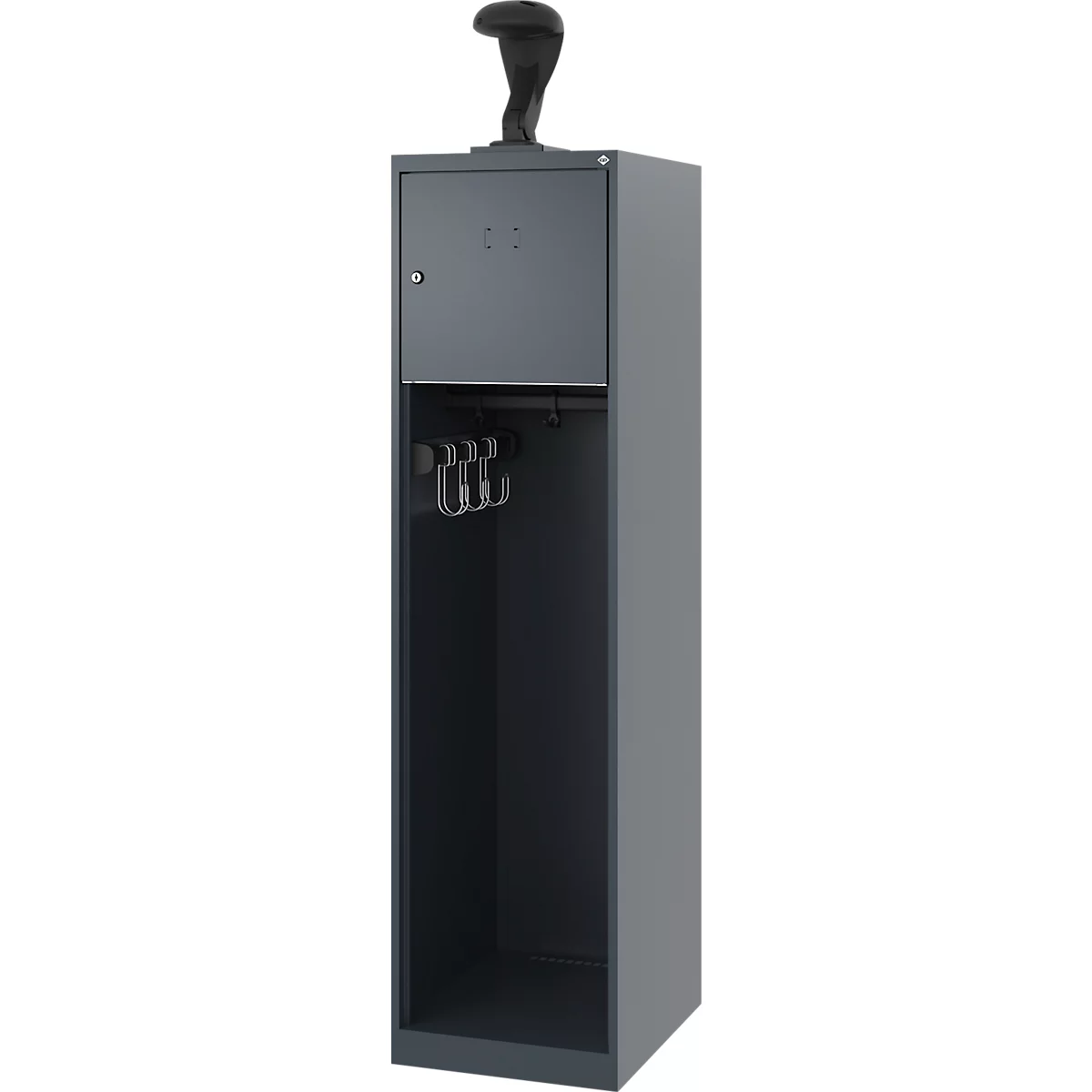 Brandweerkluis C+P Evolo Youngster, 1 compartiment, met helmhouder, vloerglijders, B 400 x D 500 x H 1530 mm, RAL 7016 antracietgrijs