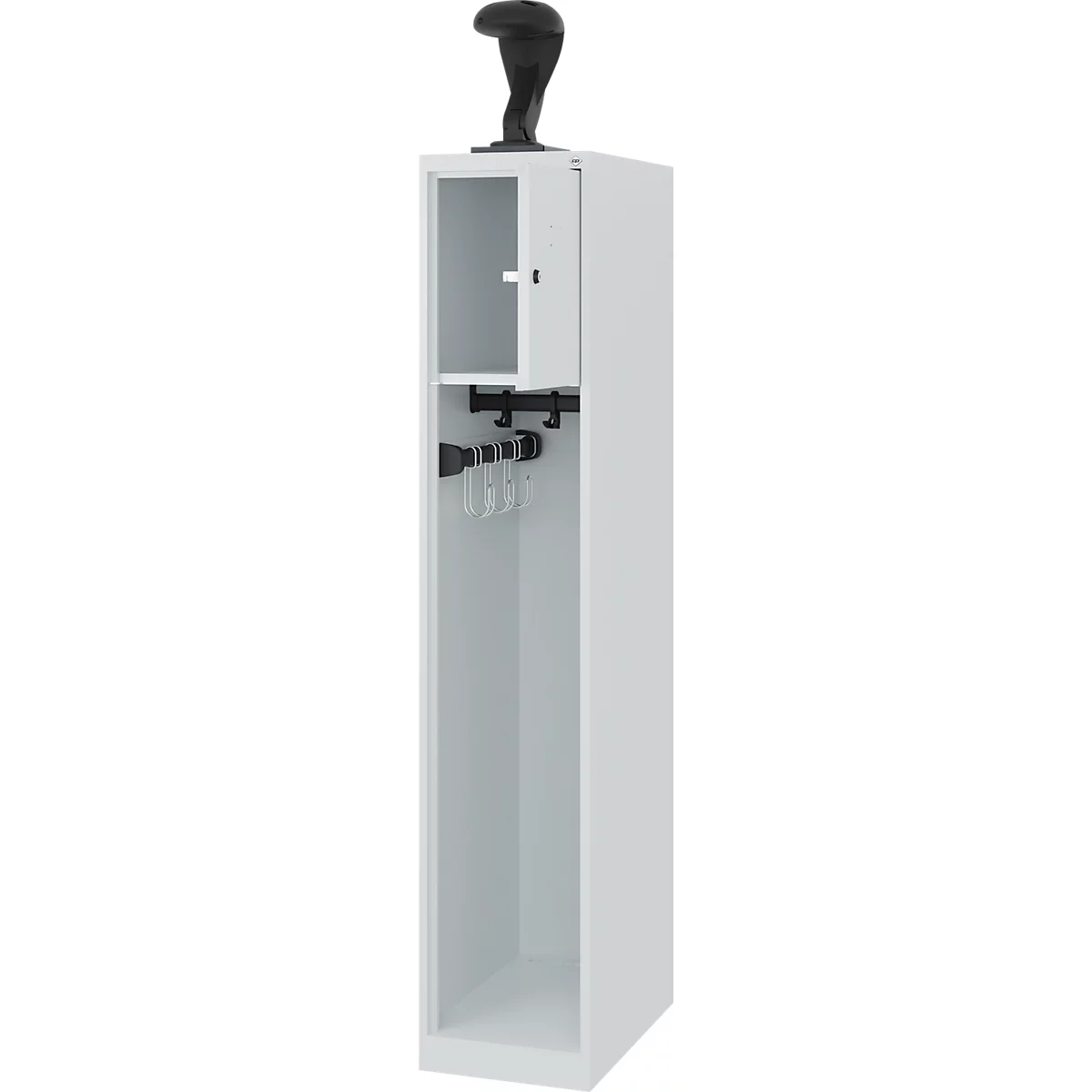 Brandweerkluis C+P Evolo Youngster, 1 vak, met helmhouder, vloerglijders, B 300 x D 500 x H 1530 mm, RAL 7035 lichtgrijs