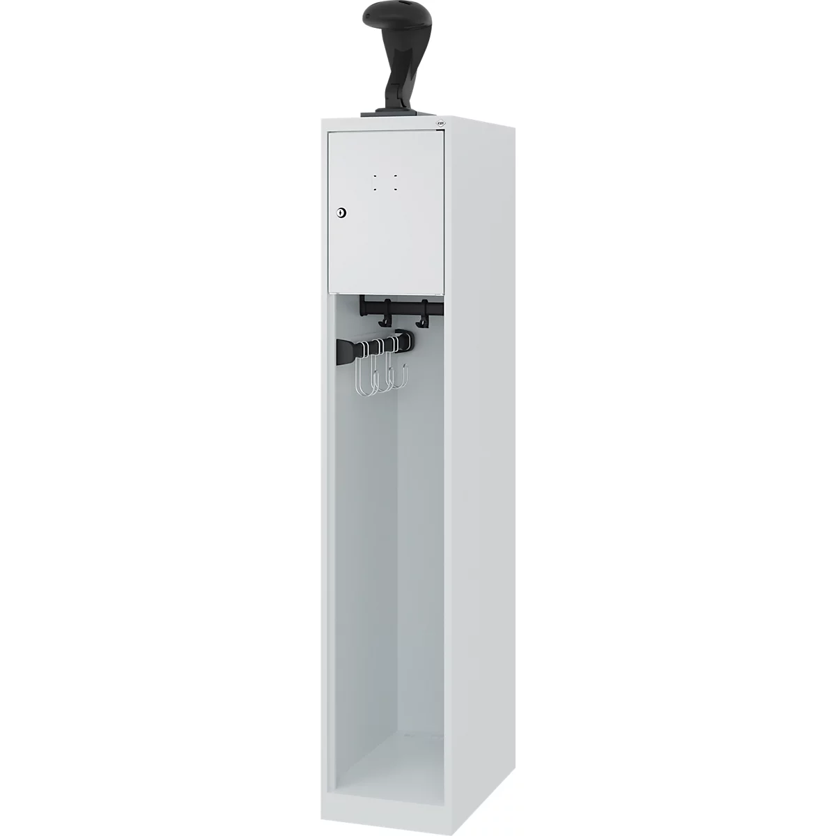 Brandweerkluis C+P Evolo Youngster, 1 vak, met helmhouder, vloerglijders, B 300 x D 500 x H 1530 mm, RAL 7035 lichtgrijs