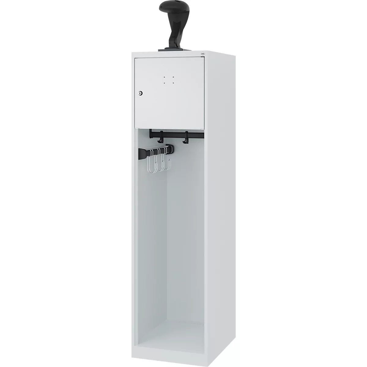 Brandweerkluis C+P Evolo Youngster, 1 vak, met helmhouder, vloerglijders, B 400 x D 500 x H 1530 mm, RAL 7035 lichtgrijs