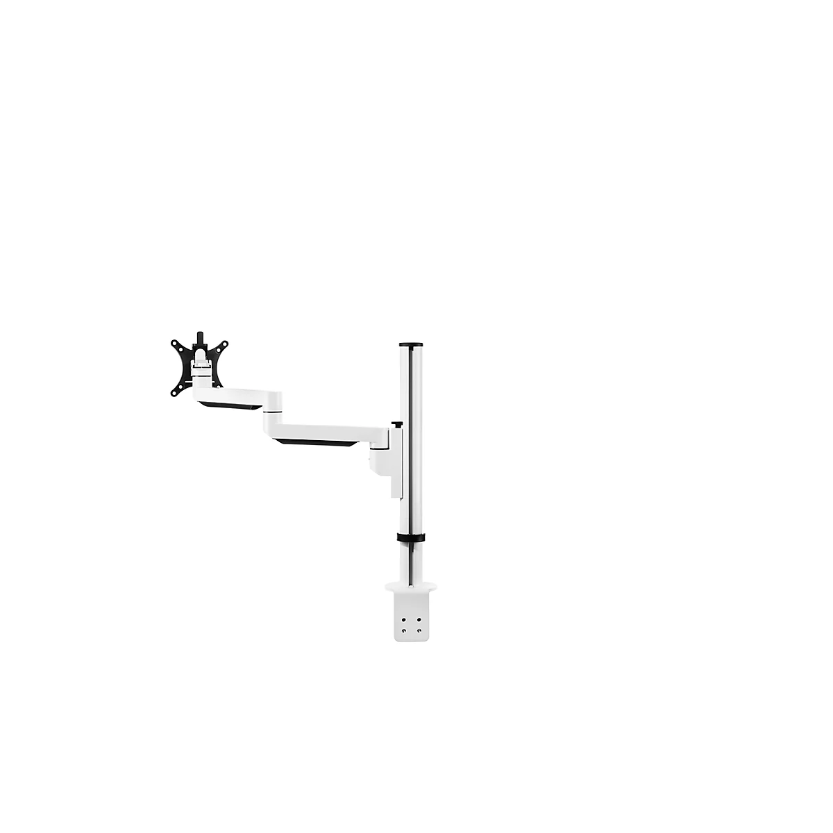 Bras de moniteur BakkerElkhuizen Filex Galaxy Flex Single, pour 1 écran jusqu'à 12 kg, réglable en hauteur et en profondeur, orientable et inclinable, avec pince de table, blanc