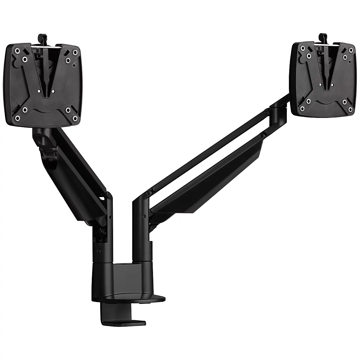 Bras de moniteur double Novus CLU Duo C, jusqu'à 27″, montage sur table, pivotant et réglable en hauteur, noir