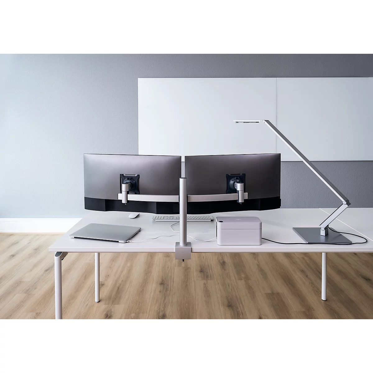 Bras de moniteur durable, pour 2 écrans 21-27', VESA, rotatif et inclinable, réglable en hauteur, avec pince de bureau