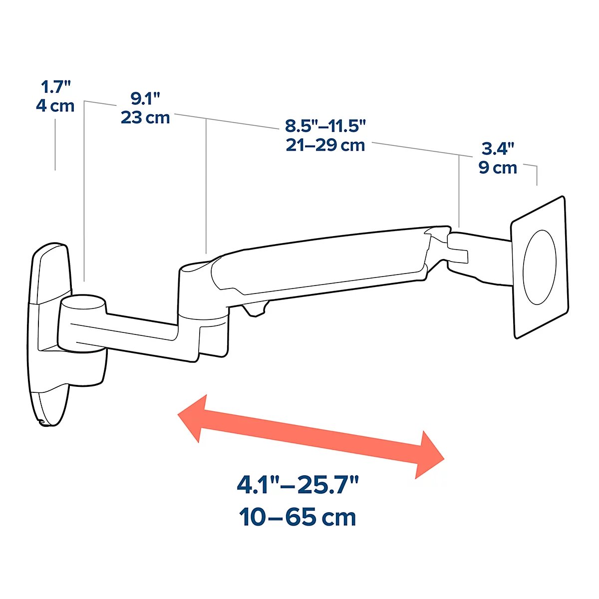 Bras mural pour écran Ergotron LX, jusqu'à 34', jusqu'à 11,3 kg, inclinable et pivotant, VESA, noir