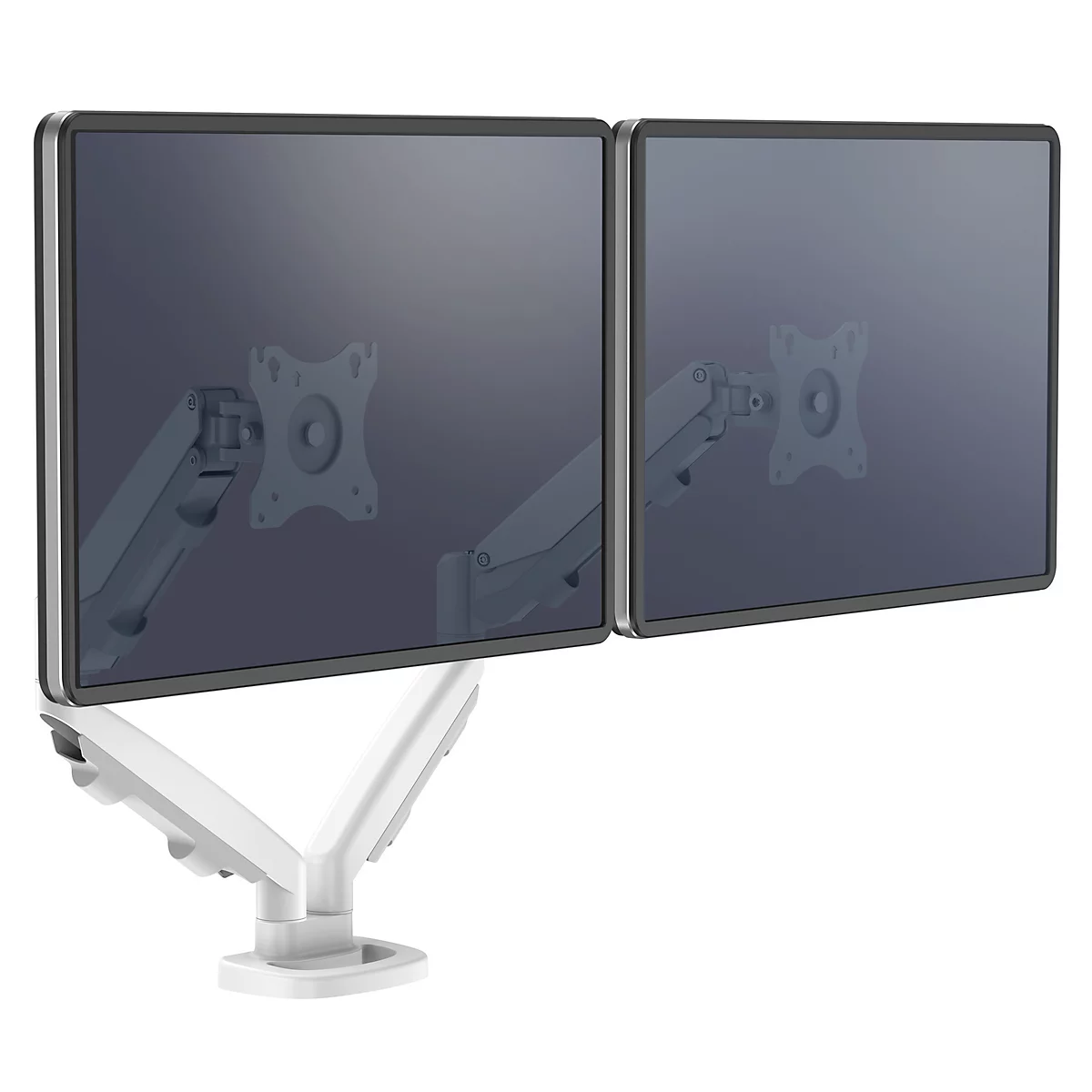 Bras porte-écran double Eppa™, jusqu'à 39"; de largeur, VESA, rotation de 360°, pivotant à 180°, inclinaison de 90°, réglable en hauteur, jusqu'à 39" de largeur totale, VESA, réglable en panoramique/inclinaison/ hauteur, blanc