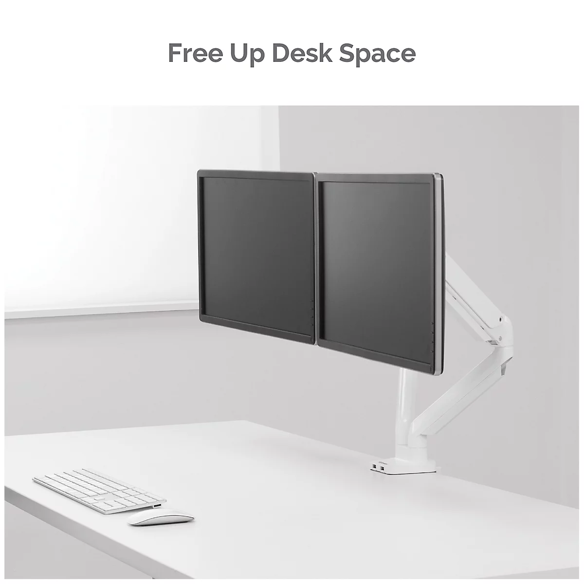 Bras porte-écrans double Platinium - pour 2 écrans jusqu'à 32″ &amp; jusqu'à 8 kg - 2 ports USB - gestion des câbles - blanc