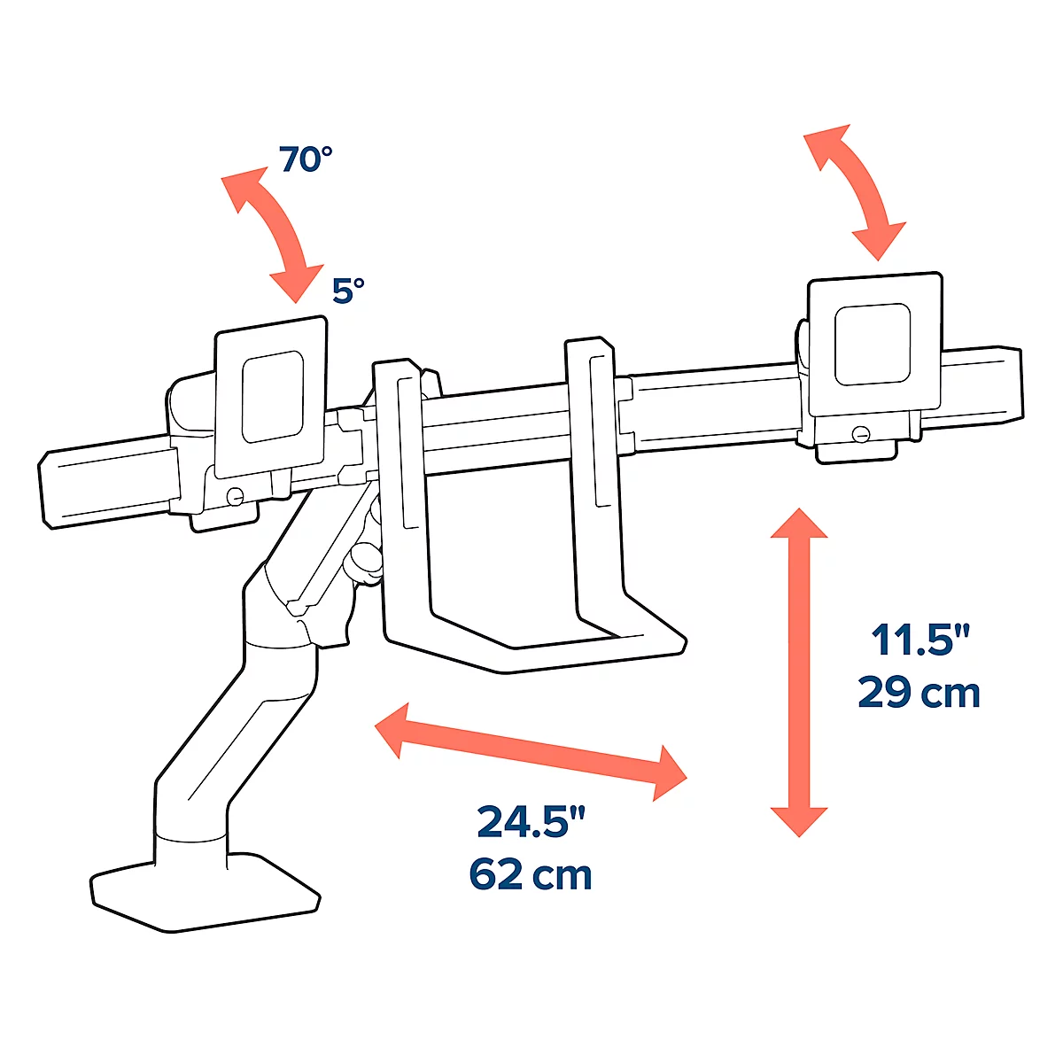 Bras pour écran double Ergotron HX, jusqu'à 32 pouces par bras, réglable en hauteur/profondeur, fonction d'inclinaison, VESA, noir mat