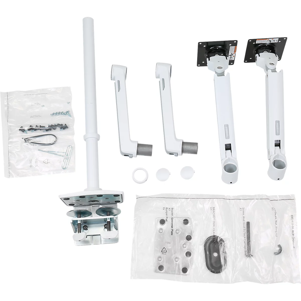 Bras pour écran double Ergotron LX 45-509-216, pour 2 écrans jusqu'à 40", jusqu'à 20 kg, réglable en hauteur, inclinable, pivotant &amp; inclinable, aluminium &amp; acier, blanc