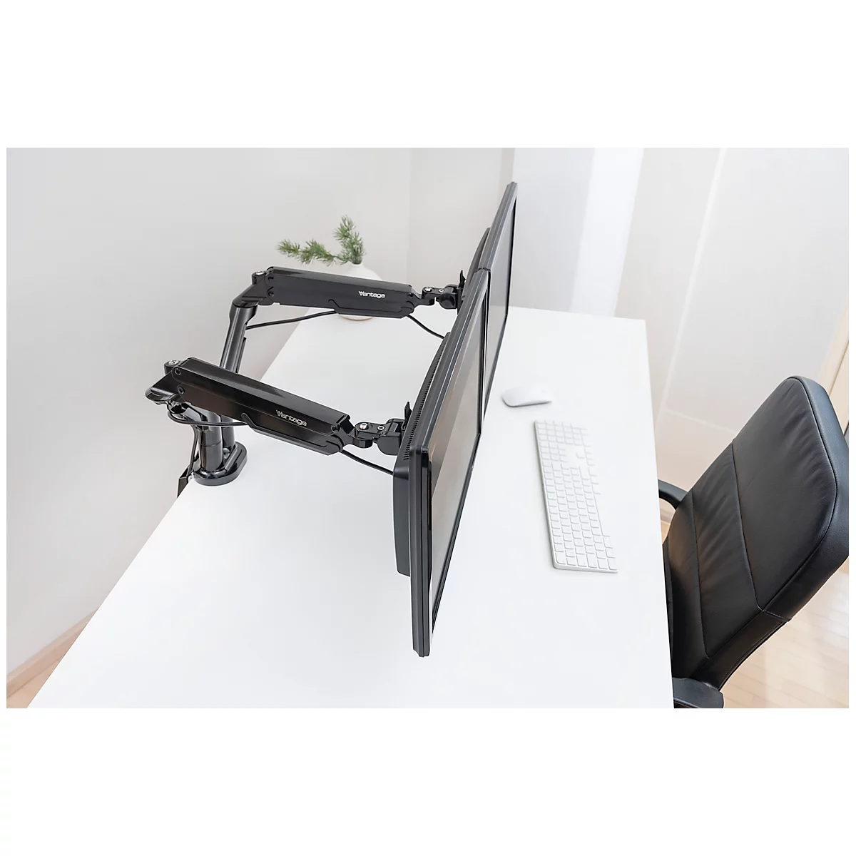 Bras pour écran double Vantage Premium, jusqu'à 36 pouces par bras, jusqu'à 2-9 kg par écran, réglable en hauteur/profondeur, fonction d'inclinaison, VESA, noir