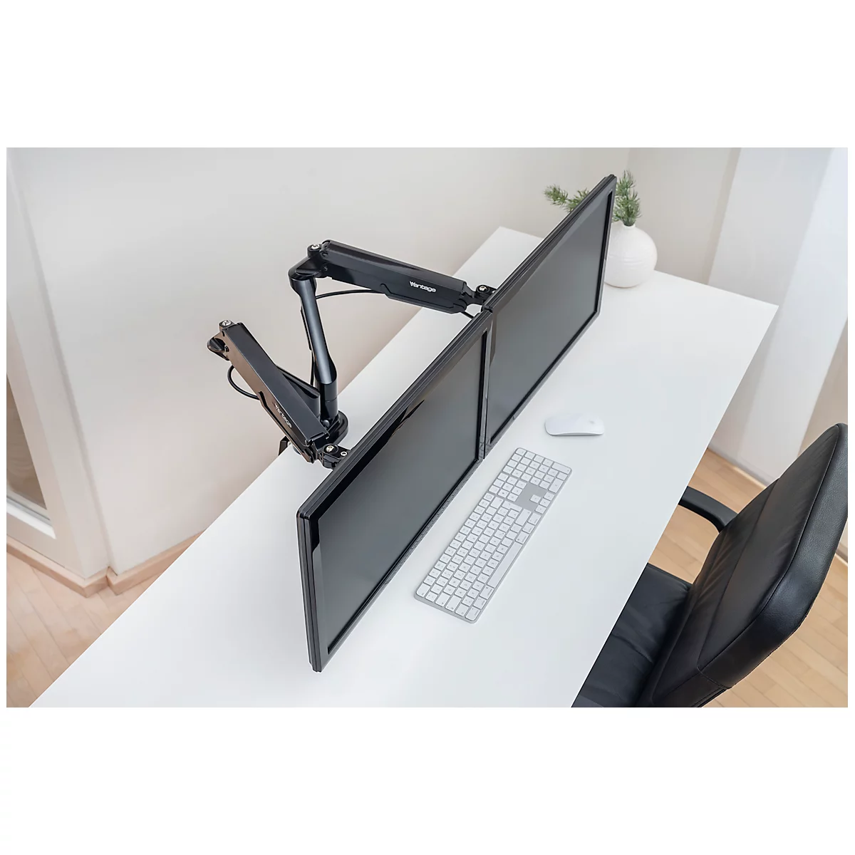 Bras pour écran double Vantage Premium, jusqu'à 36 pouces par bras, jusqu'à 2-9 kg par écran, réglable en hauteur/profondeur, fonction d'inclinaison, VESA, noir