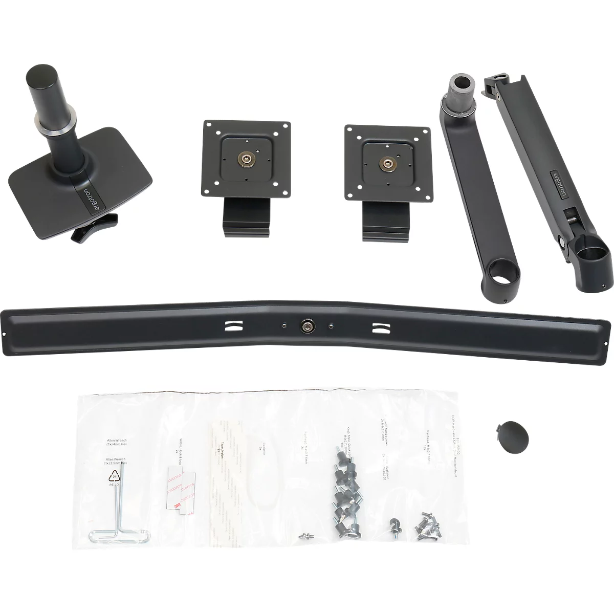Bras pour écran Ergotron LX Dual Direct 45-489-224, pour 2 écrans jusqu'à 25', jusqu'à 10 kg, pivotant, inclinable &amp; réglable en hauteur, VESA, noir