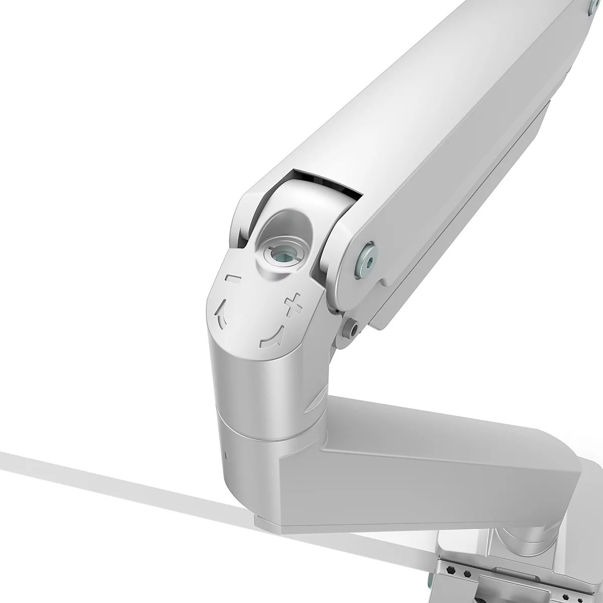 Bras pour écran Fellowes® Eppa™, pour 2 écrans jusqu'à 32" &amp; 8 kg chacun, réglable en hauteur/rotatif/pivotant/inclinable, design Crossbar, passage de câbles, pince de table, argenté