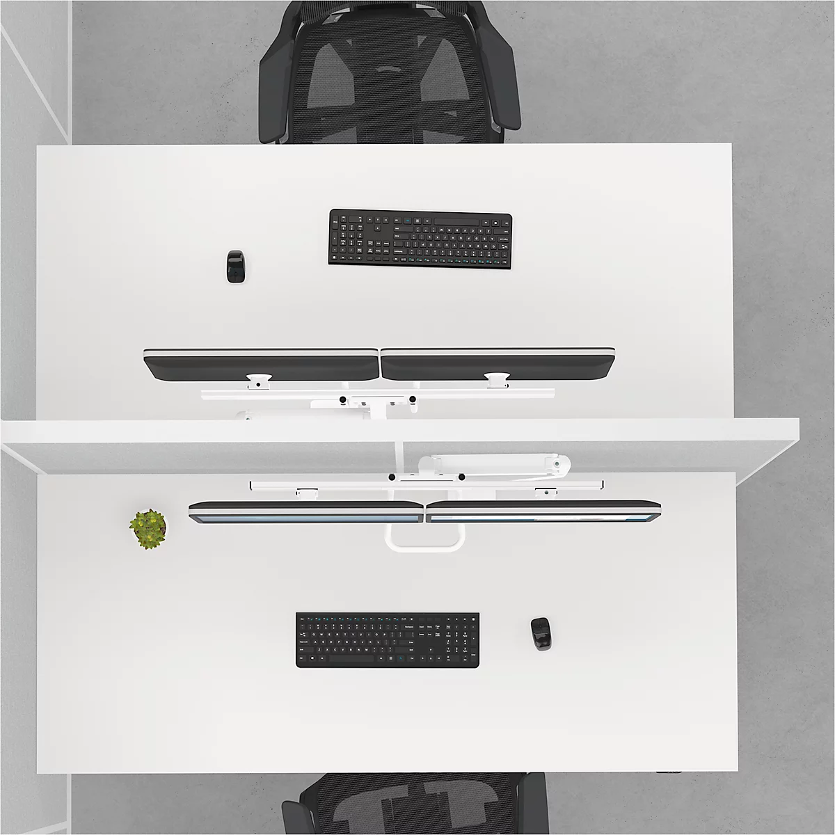 Bras pour écran Fellowes® Eppa™, pour 2 écrans jusqu'à 32" &amp; 8 kg chacun, réglable en hauteur/rotatif/pivotant/inclinable, design Crossbar, passage de câbles, pince de table, blanc