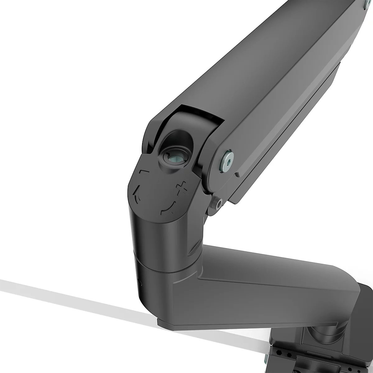 Bras pour écran Fellowes® Eppa™, pour 2 écrans jusqu'à 32' &amp; 8 kg chacun, réglable en hauteur/rotatif/pivotant/inclinable, design Crossbar, passage de câbles, pince de table, noir