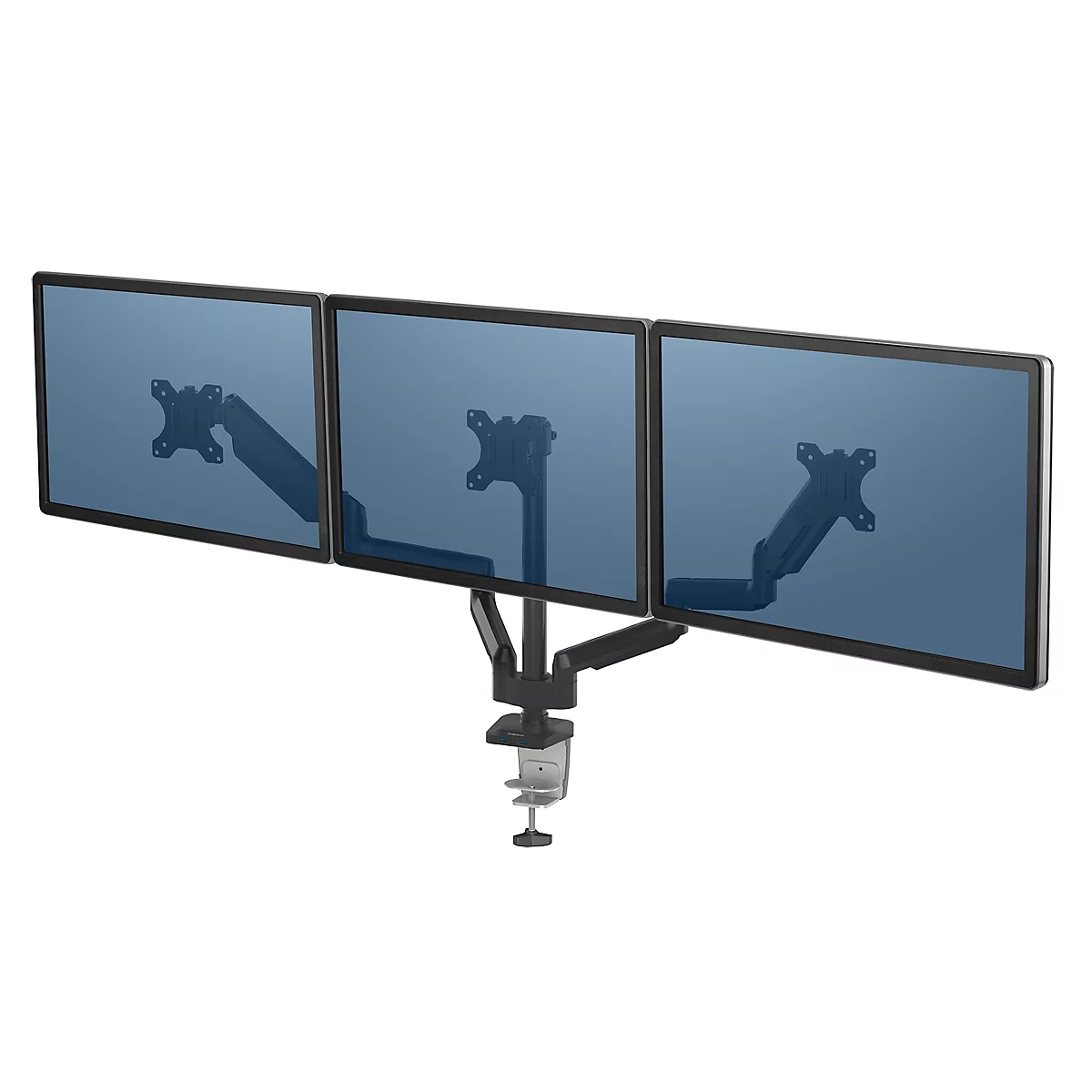 Bras pour écran triple Fellowes Platinum, jusqu'à 27' de largeur, VESA, rotatif/pivotant/inclinable, réglable en hauteur et en profondeur, noir