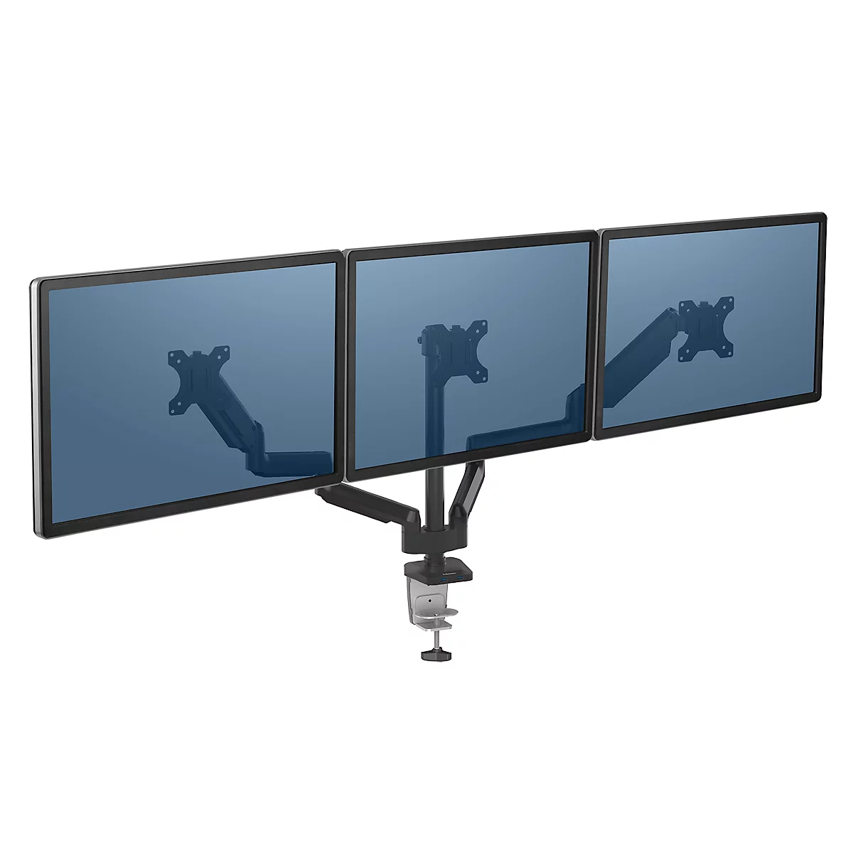 Bras pour écran triple Fellowes Platinum, jusqu'à 27' de largeur, VESA, rotatif/pivotant/inclinable, réglable en hauteur et en profondeur, noir