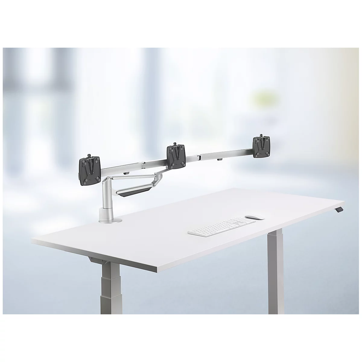 Bras pour triple écran NOVUS Clu Plus X3 C, 1,5-4,5 kg par bras, pivotant/inclinable/réglable en hauteur, VESA, blanc