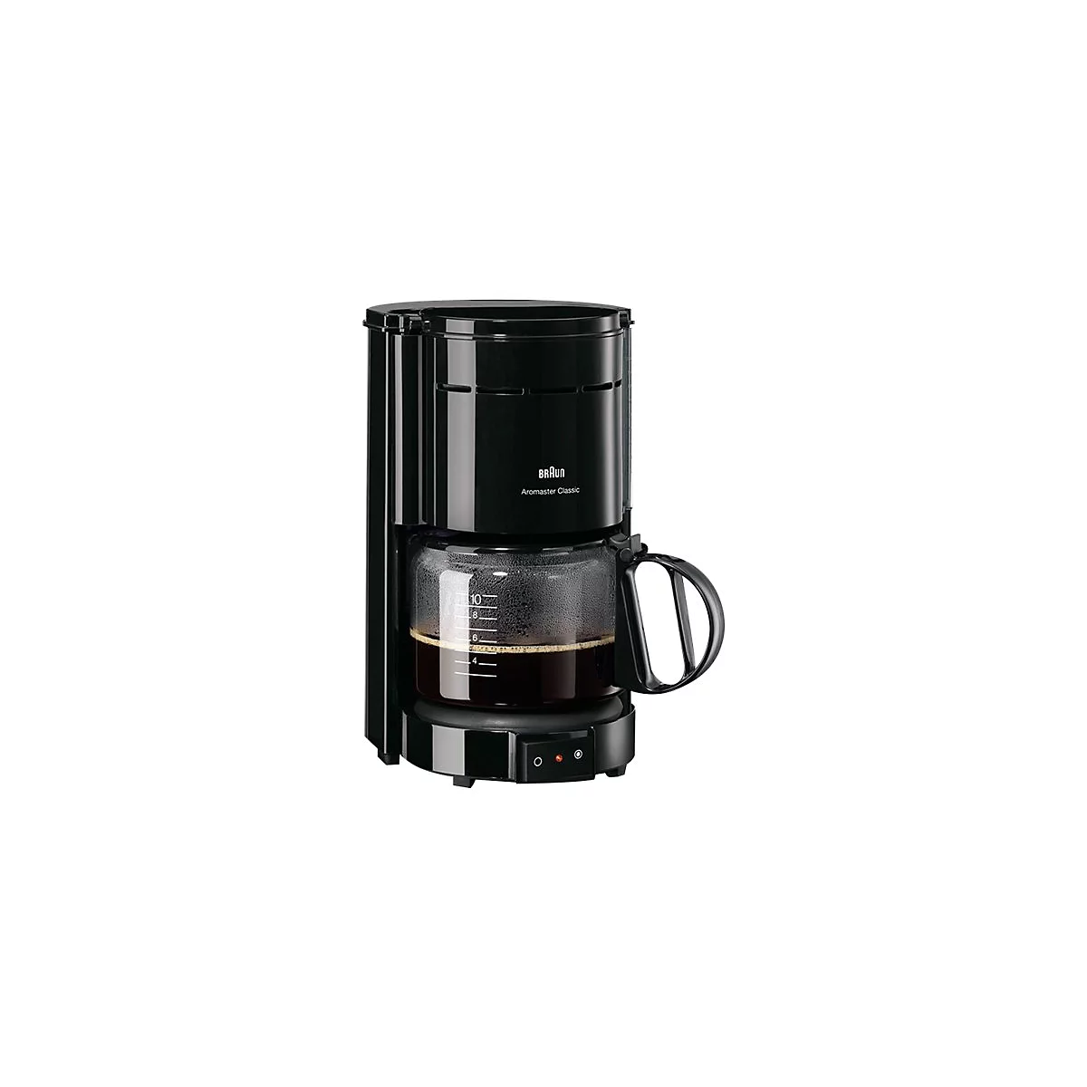 Schwarze Braun Aromaster Classic Filterkaffeemaschine mit Glaskanne auf weißem Hintergrund.