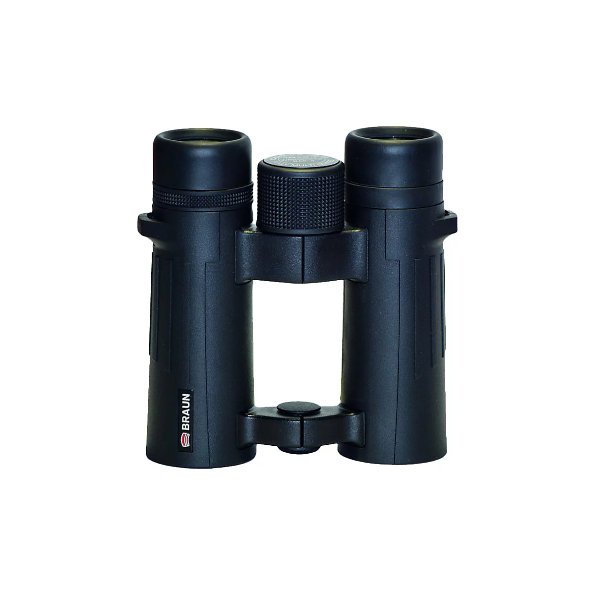 Schwarzes Braun Fernglas vor weißem Hintergrund.